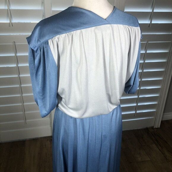 Vtg 70 Act I Blue Silver Blouson Disco Polyester Dress Medium Stretch 1/2 Sleeve - Picture 6 of 12